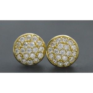 Real 10K Solid Yellow Gold 8.2mm Round Pavé CZ Stud Earrings 1.4gr Men-Women